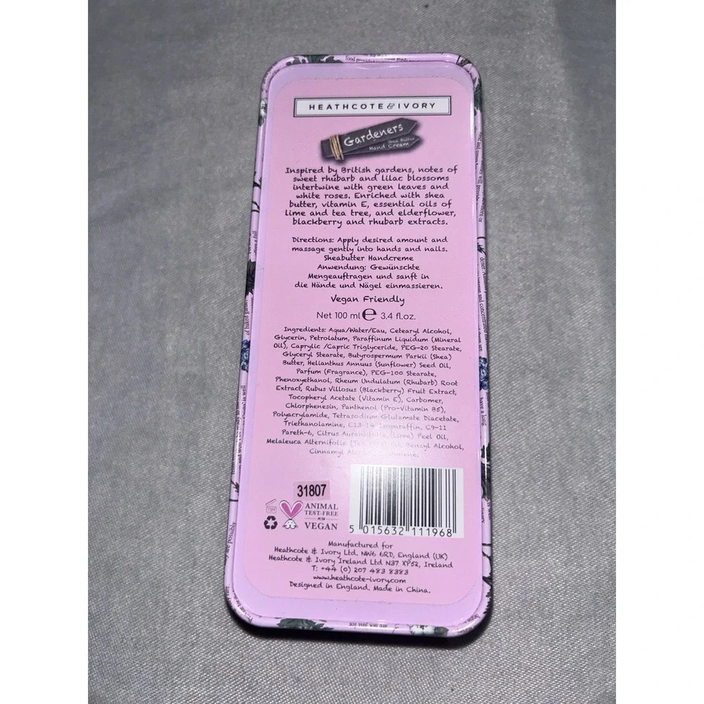 Heathcote & Ivory GARDENERS Hand‎ Cream 3.4 oz LOTION Shea Butter SEALED BOX